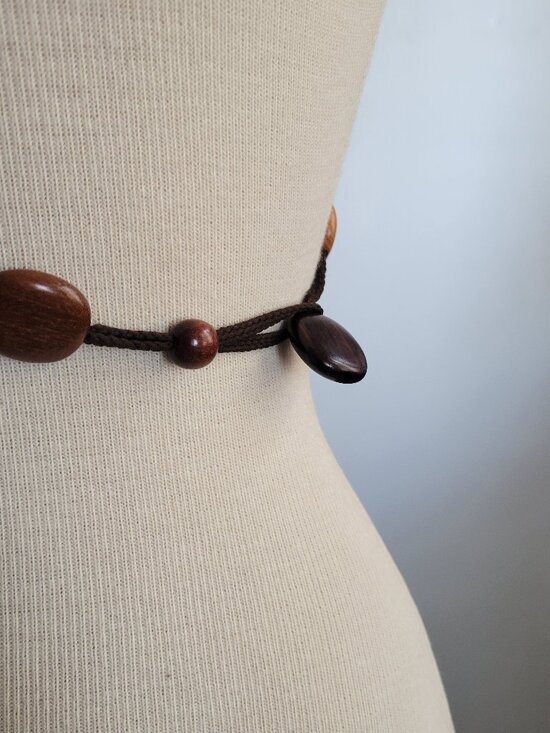 Vintage Handcrafted Wooden Bead Waist Belt / Statement Necklace Adjustable 27\